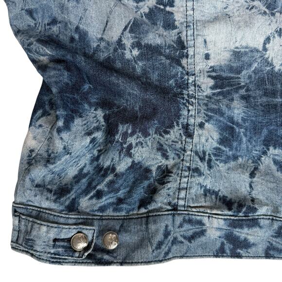 Torrid Tie Dye Womens Blue Denim Jacket Plus Size 3X 22-24 Trucker Casual Hippie - Picture 8 of 13